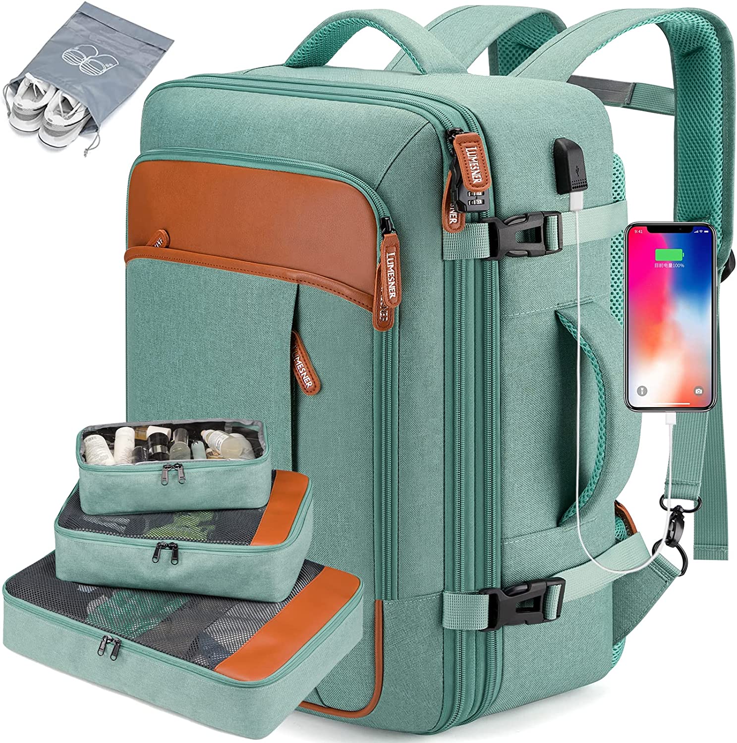 230527203809169_1 Carry on Backpack, Extra Large 40L Flight Approved Travel Backpack for Men & Women,Expandable Large Suitcase Backpacks With 4 Packing Cubes,Water Resistant Luggage Daypack Business Weekender Bag,Grey - Image 1